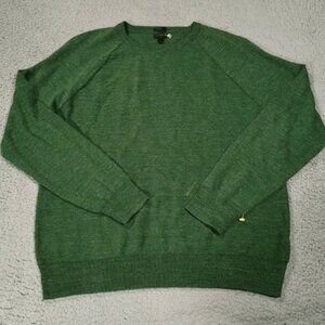 J Crew Mens Large Sweater Slim Fit Long Sleeve Green Crew Neck Pullover Cotton